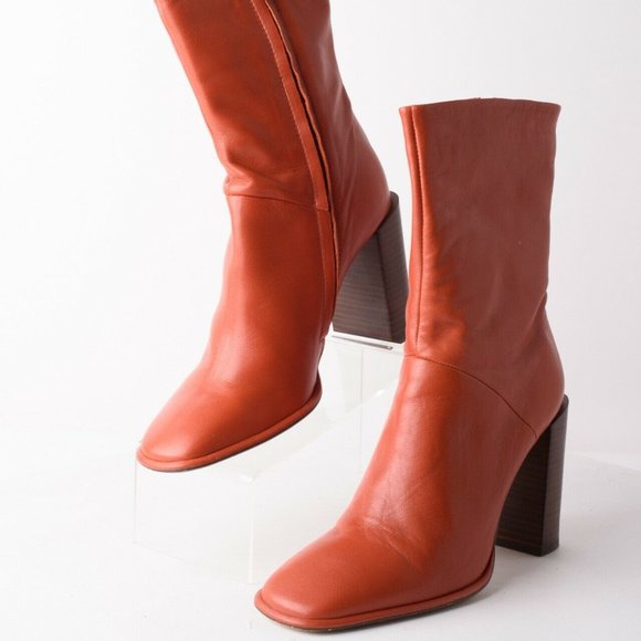 Zara Shoes - Zara Womens Leather Heeled Ankle Boots Orange